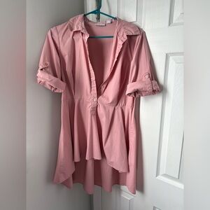 New York & Company Pink High-Low Button-Down Blouse